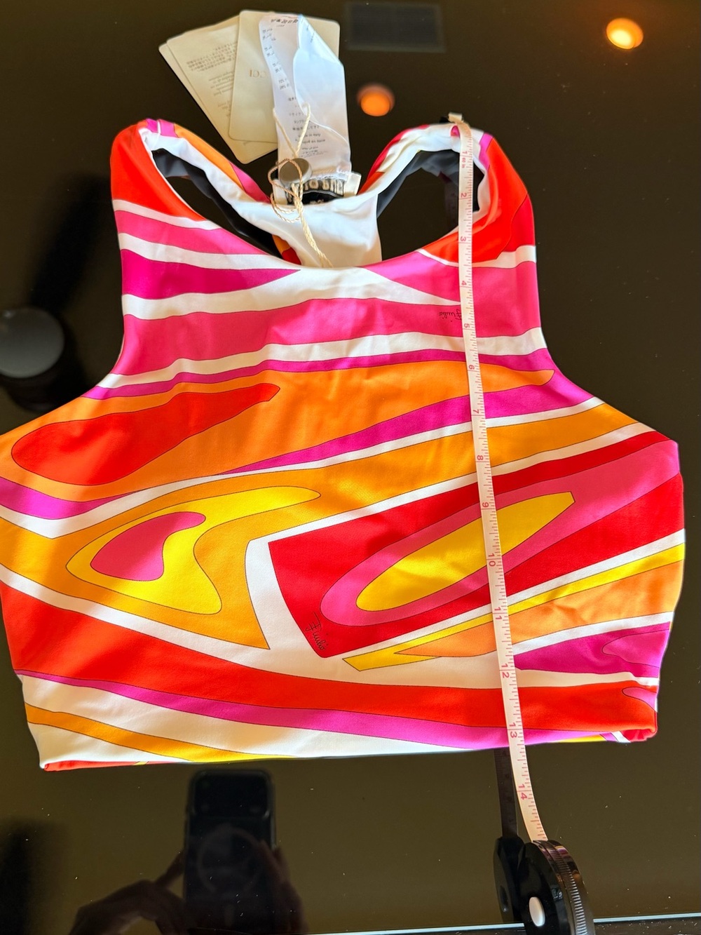 EMILIO PUCCI - Pink Orange Yellow Swirl Racerback Crop Top - Picture 4 of 10
